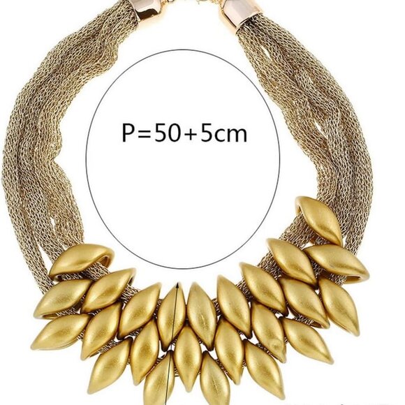 Gold African Bib Tassel Choker Necklace and Earrings Set, Tribal Ethnic Style, C - Picture 2 of 9